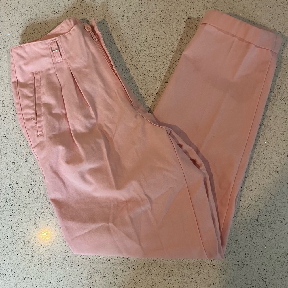 Vintage 80s/90s Bugle Boy High Waist Pleated Tapered Trousers | Pastel Pink